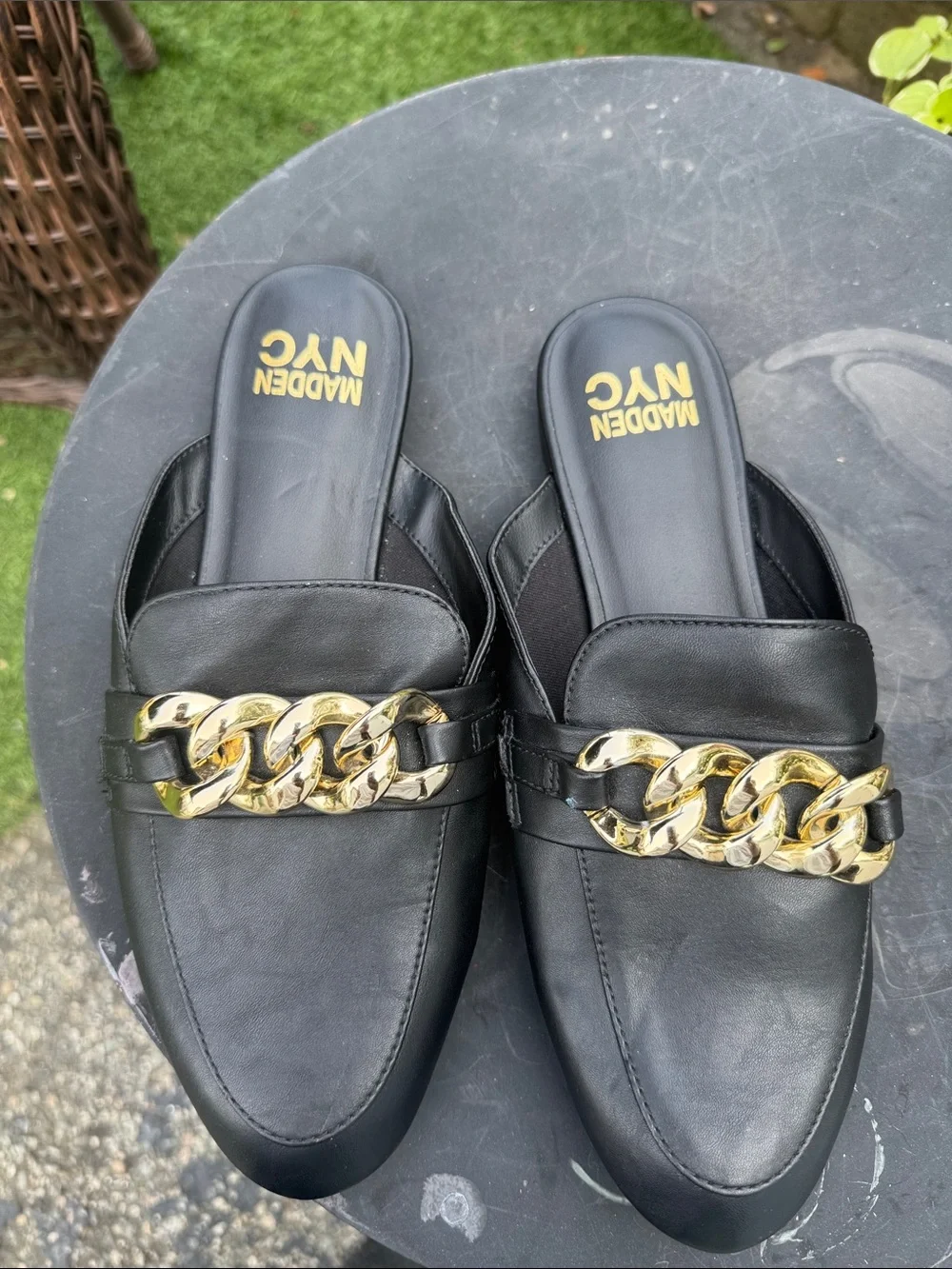 Black Slip-On Chain-Trim Leather Loafers